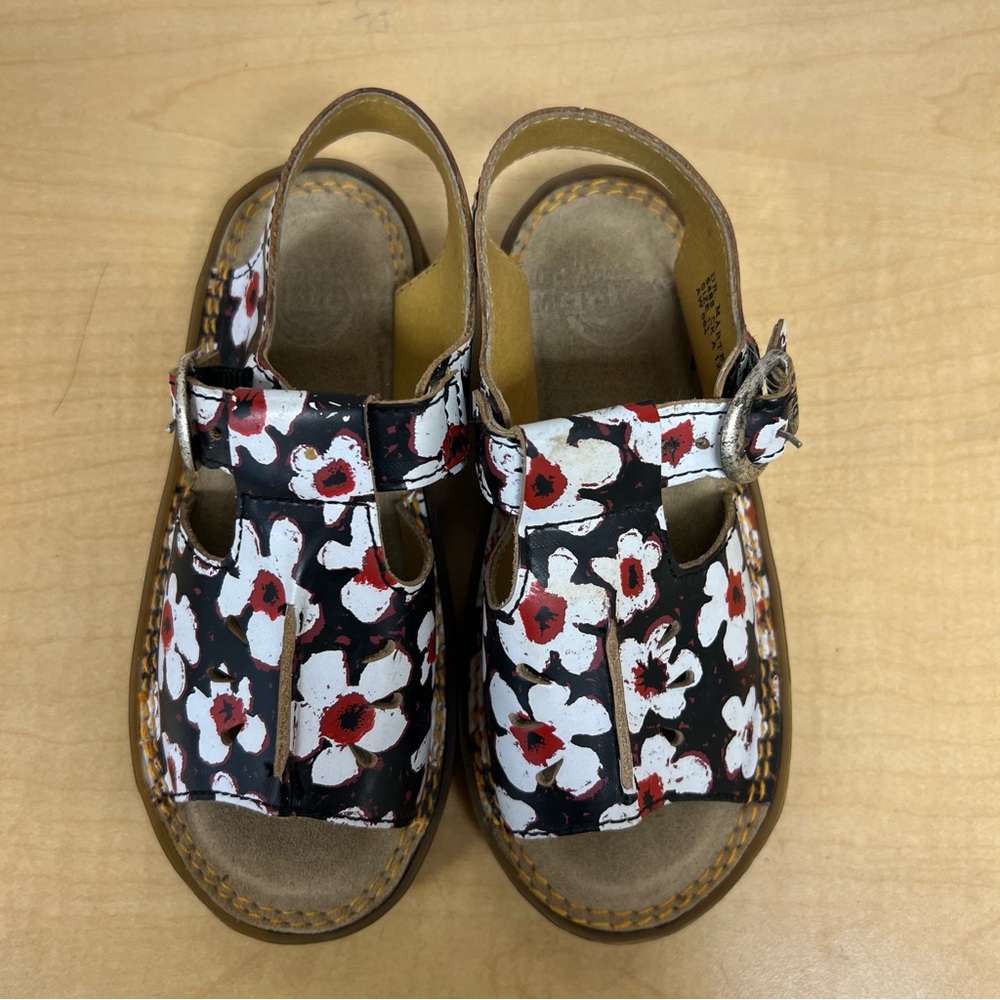 Dr. Martens Kids Floral Sandals - Black, White, and Red Size 12 - Picture 2 of 8